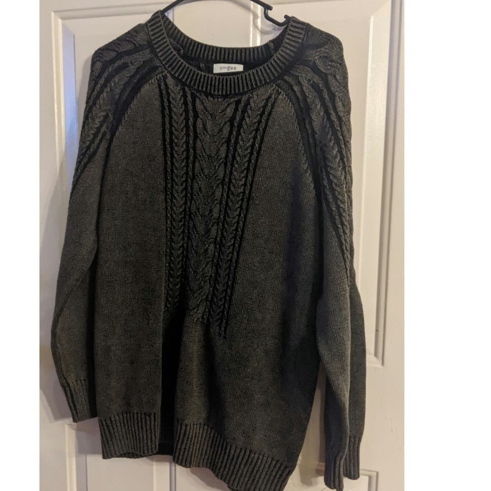 Umgee Mens Mineral Washed Cable Knit Pullover Sweater Small Grunge Y2K, 90s